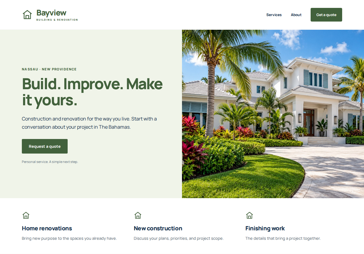 Bayview sample website design for construction