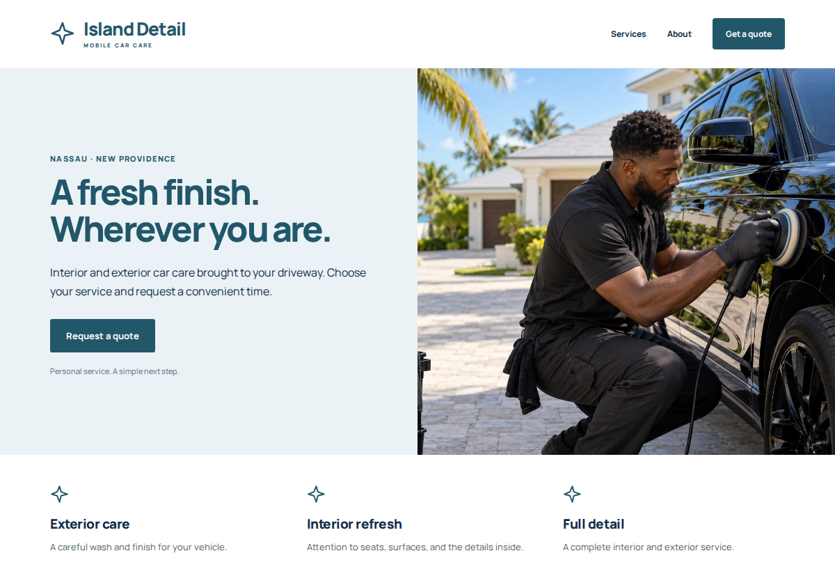 Island Detail sample website design for car detailing