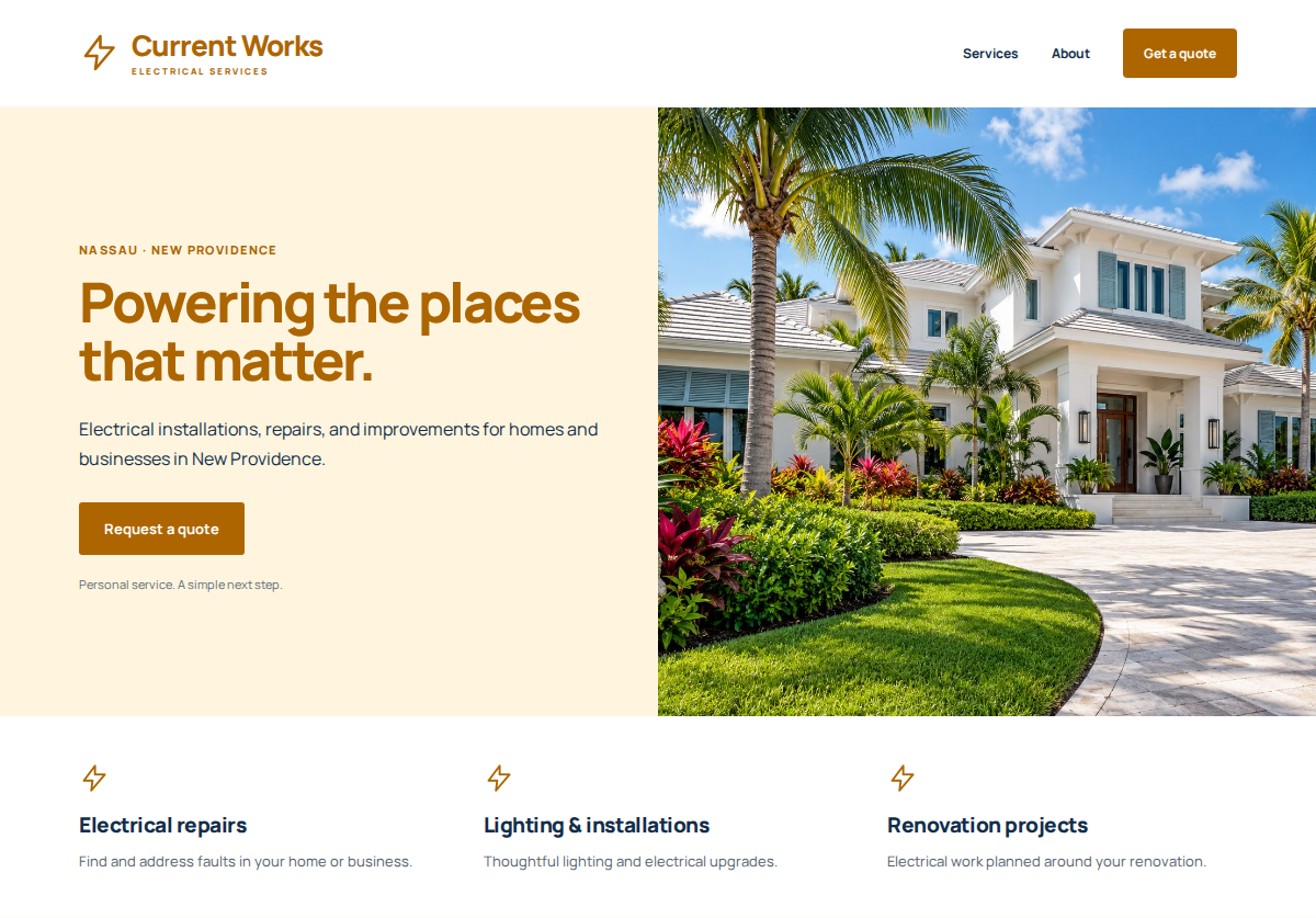 Current Works sample website design for electrical