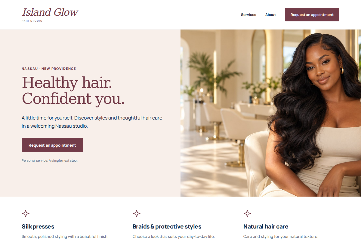 Island Glow hair studio sample website