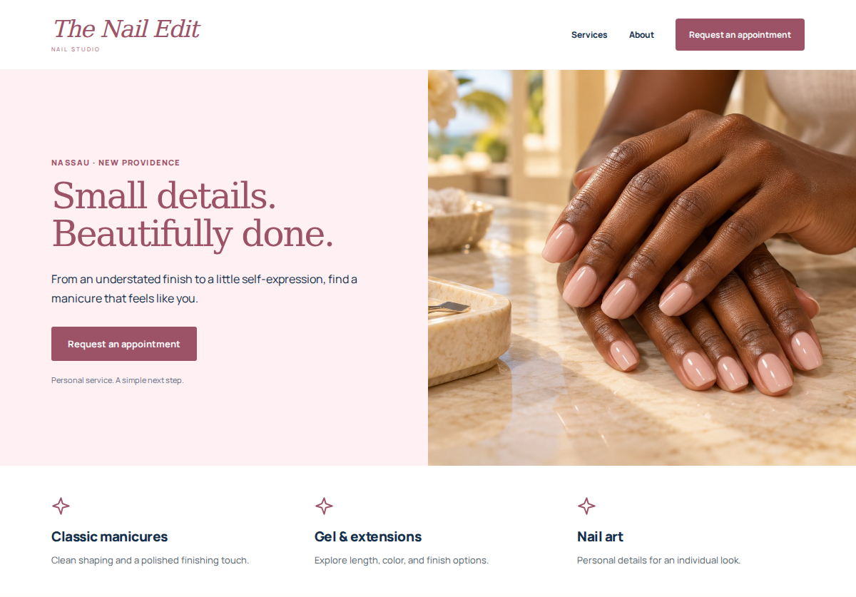 The Nail Edit sample website design for nail techs
